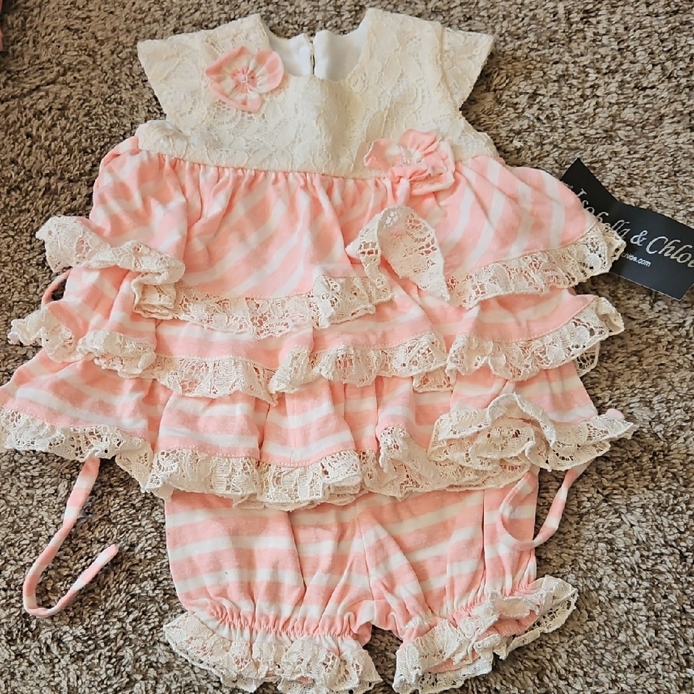 Isobella & Chloe Pink and Cream Ruffle Diaper Cover Set